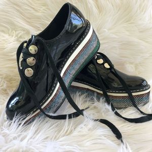 Zara Black Platform Patent Finish Derby Shoes 6